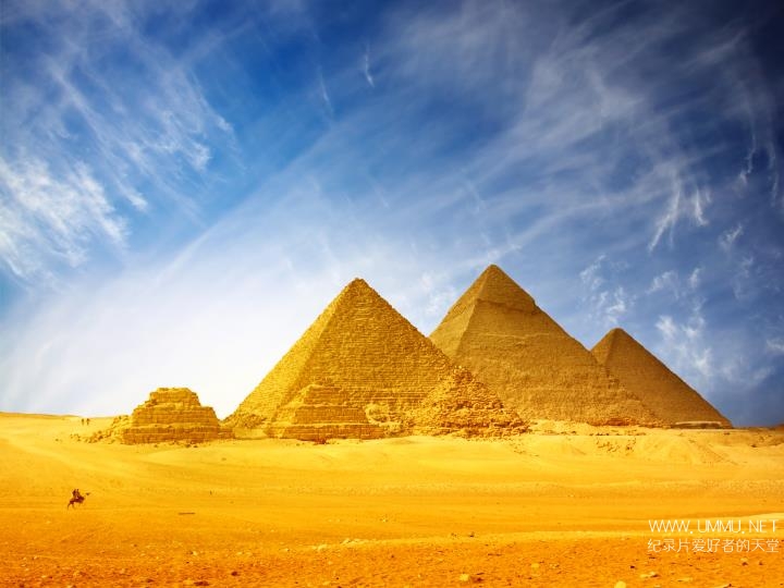 Giza pyramids and blue sky with clouds